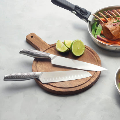 Set of 5 knives silver: chef's knife + slicing knife + paring knife + bread knife + utility knife + knife holder wood - Silver