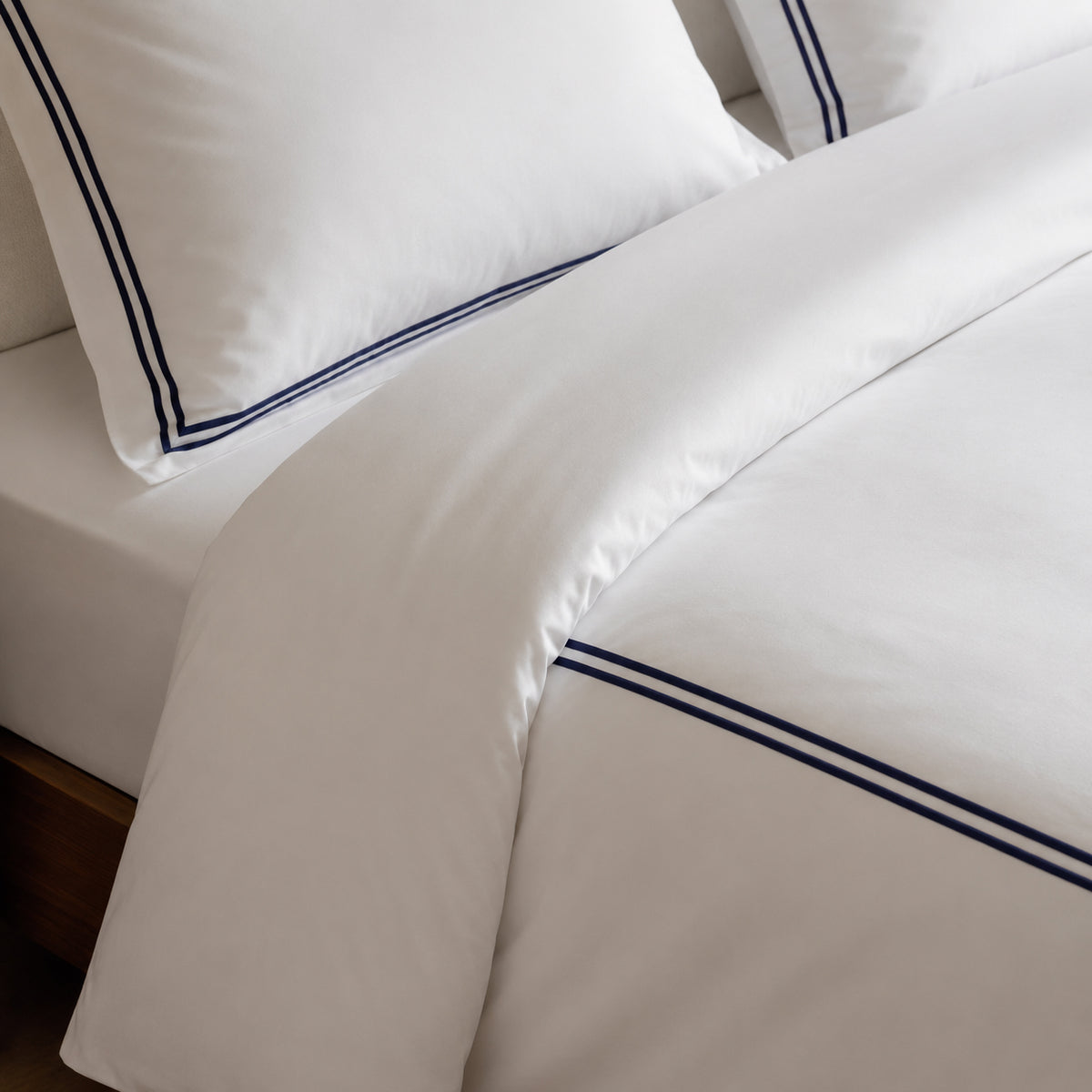 2 pillowcases - 100% cotton sateen TC200 - Nîmes - dark blue / white