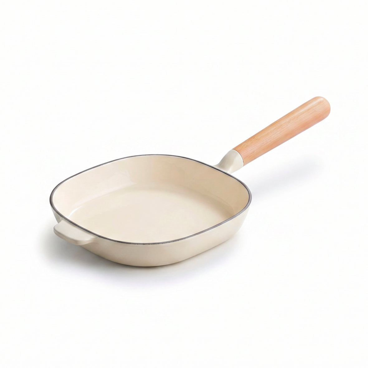 Enamelled cast iron frypan with wooden handle - cream - 20 cm