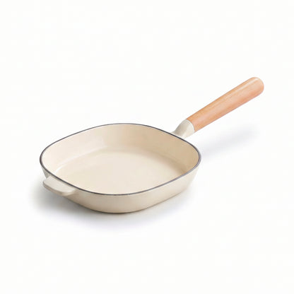 Enamelled cast iron frypan with wooden handle - cream - 20 cm