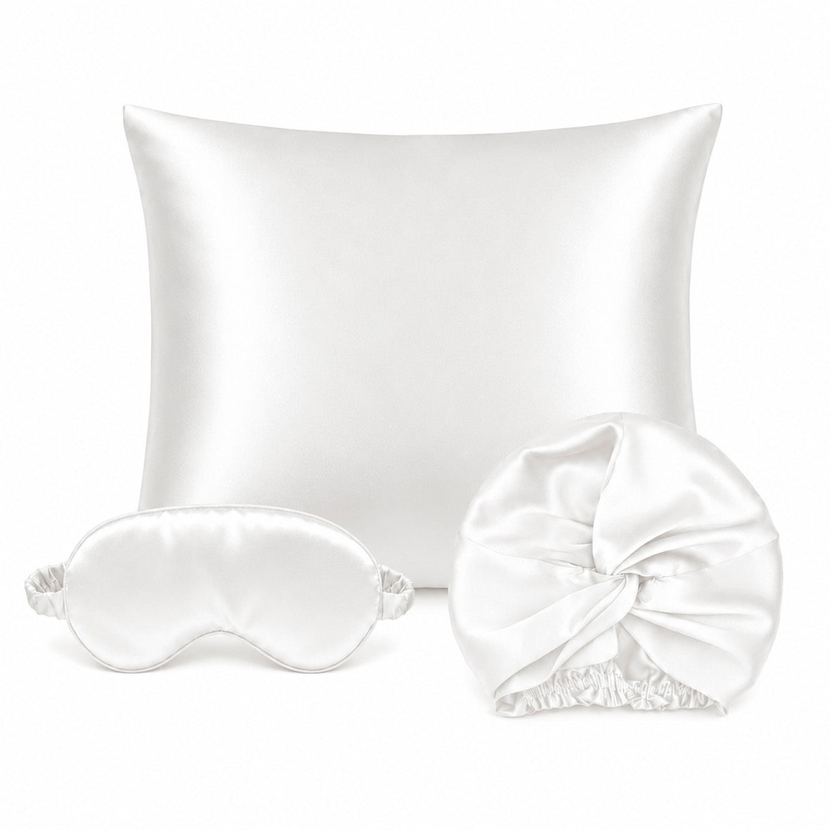 Pillowcase + eyemask + nightcap silk - Nuit de soie White