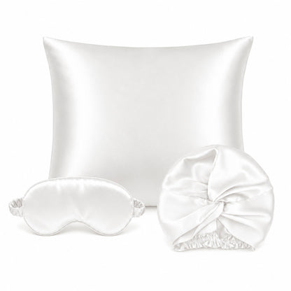 Pillowcase + eyemask + nightcap silk - Nuit de soie White