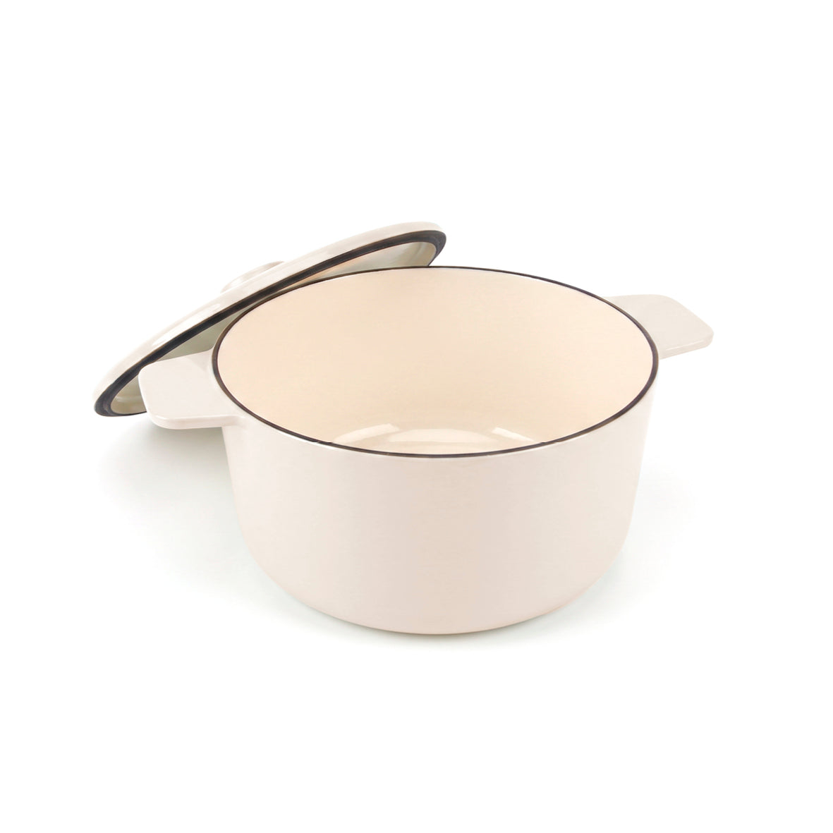 Enamelled cast iron round casserole with lid - cream - 28 cm