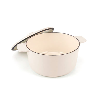 Enamelled cast iron round casserole with lid - cream - 28 cm