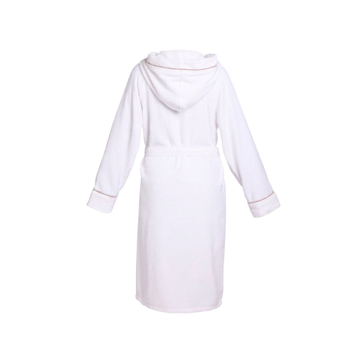 Hooded bathrobe cotton velvet - Jan Taupe / White