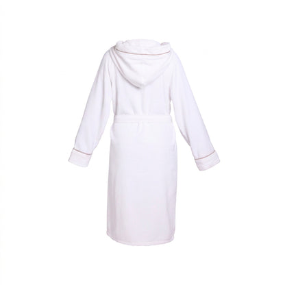 Hooded bathrobe cotton velvet - Jan Taupe / White