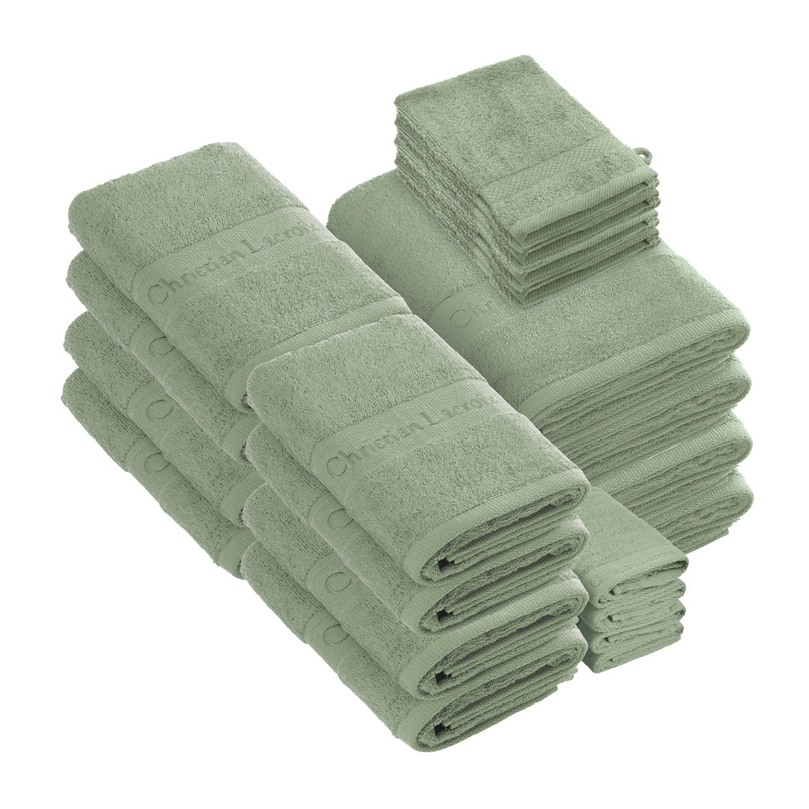 Complete bath linen set combed cotton - Azur - 24 pieces Almond green