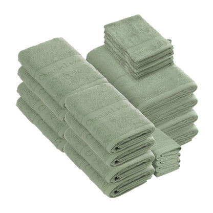 Complete bath linen set combed cotton - Azur - 24 pieces Almond green