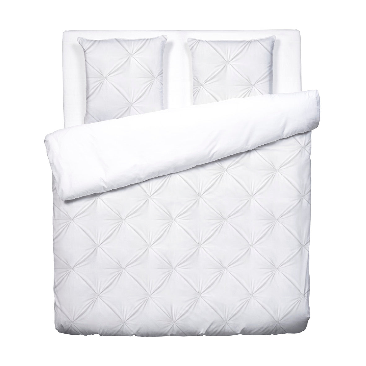 Duvet cover + pillowcase cotton satin pleated - Lys White