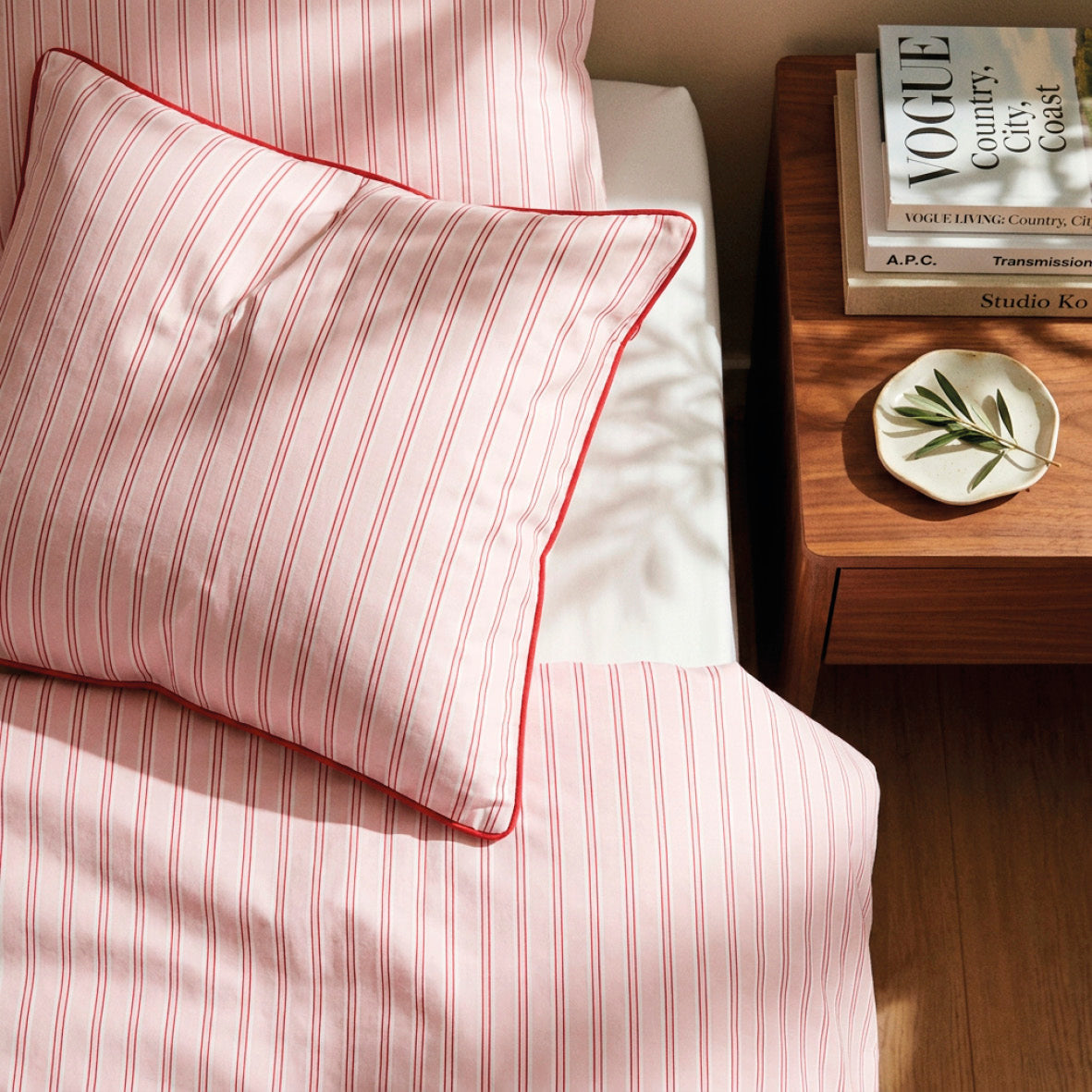 Duvet cover + pillowcase cotton satin - Éolia Pink / Red