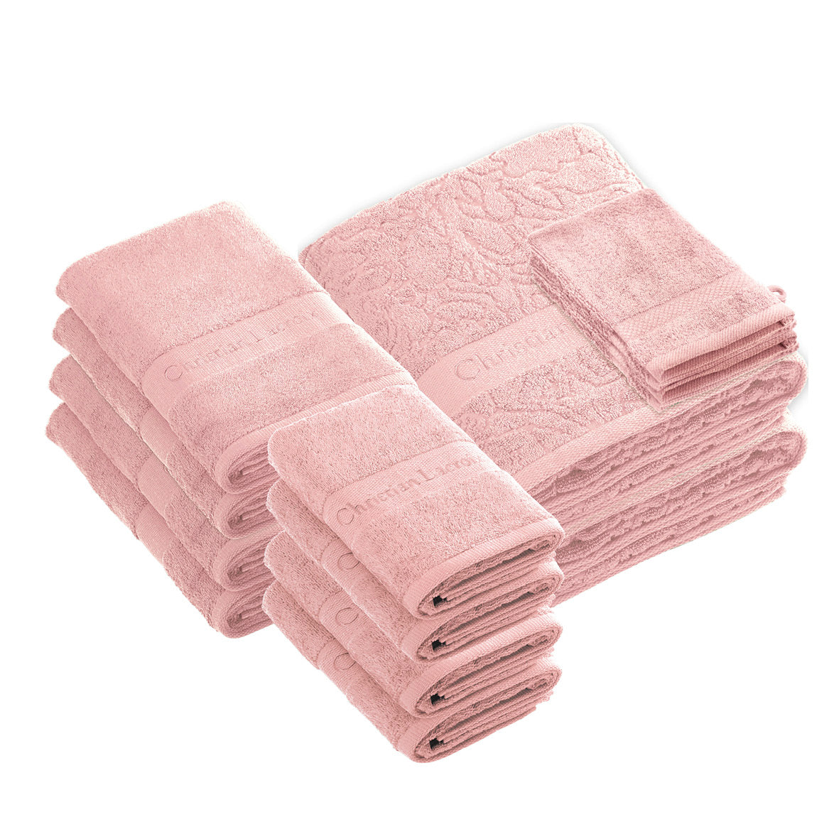 Complete bath linen set combed cotton - Azur - 14 pieces Salmon pink