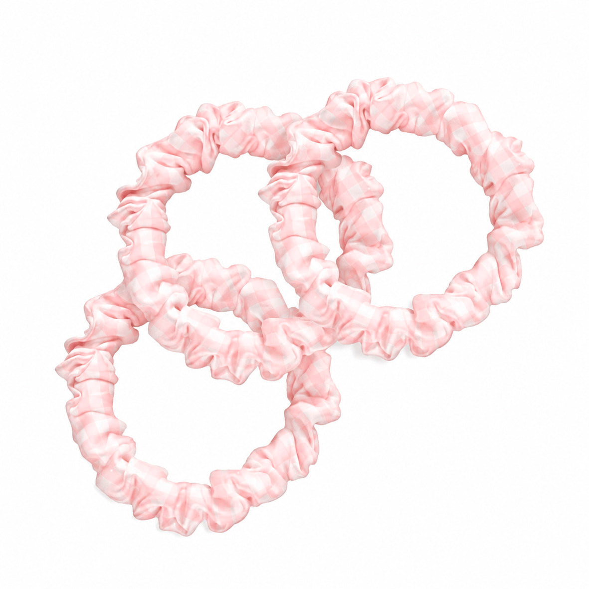 Set of 3 skinny scrunchies silk - Néora Pink gingham - D 6 cm