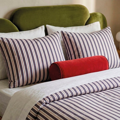 Pillowcase cotton satin - Marin carmin White / Blue