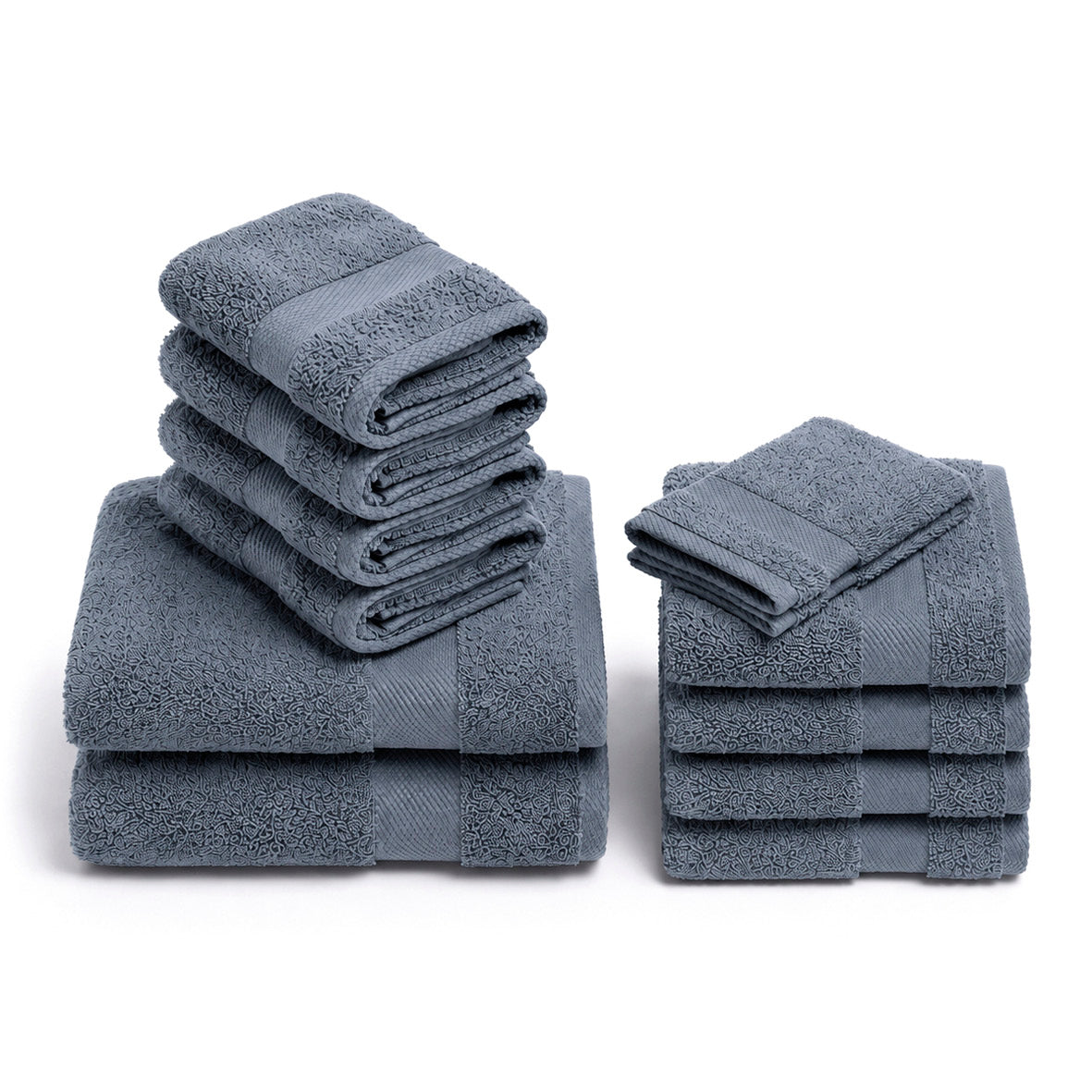 Complete bath linen set combed cotton - Sérénité - 12 pieces Blue grey