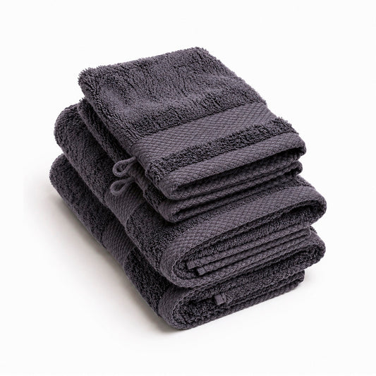 Hand towel + washcloth combed cotton - Sérénité - 4 pieces Dark grey