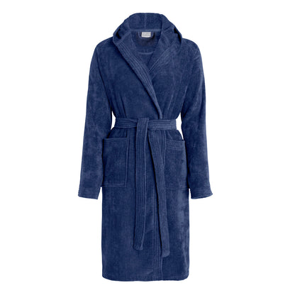 Hooded bathrobe cotton velvet - Nuit Indienne Navy blue