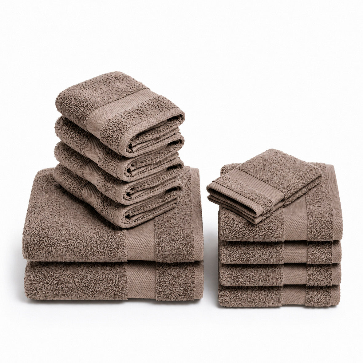 Complete bath linen set combed cotton - Sérénité - 12 pieces Brown