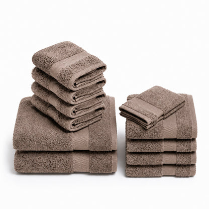 Complete bath linen set combed cotton - Sérénité - 12 pieces Brown