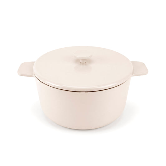 Enamelled cast iron round casserole with lid - cream - 28 cm