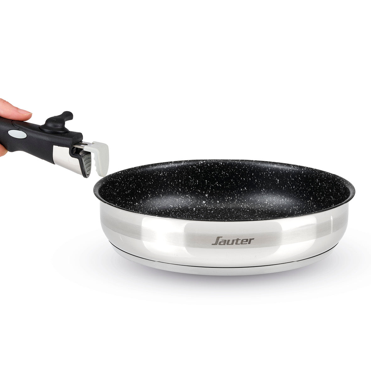 Non-stick stackable ceramic cookware set with removable handle 16 pieces - Silver