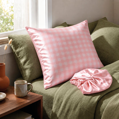 Nightcap silk - Caresse nocturne Pink gingham - 20 x 30 cm