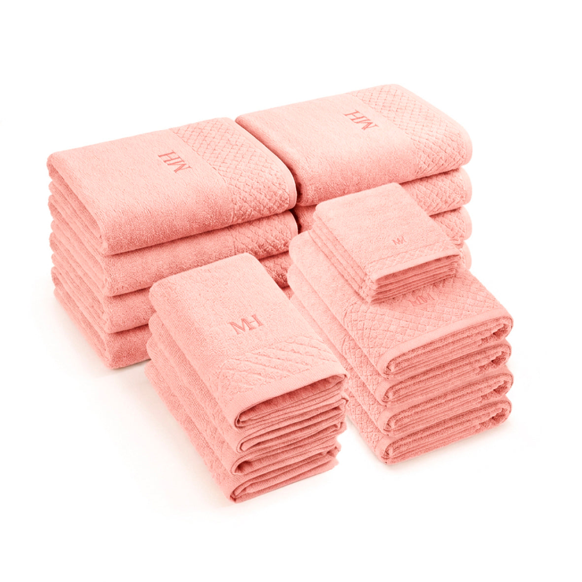 Complete bath linen set combed cotton LT - Eden - 20 pieces Salmon pink