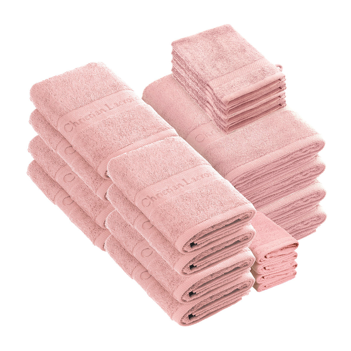 Complete bath linen set combed cotton - Azur - 24 pieces Salmon pink