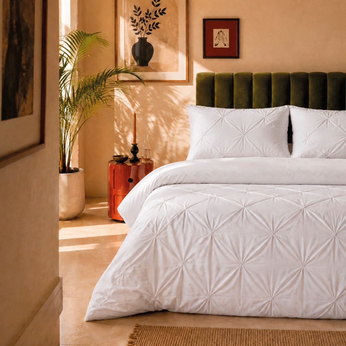 Duvet cover + pillowcase cotton satin pleated - Lys White