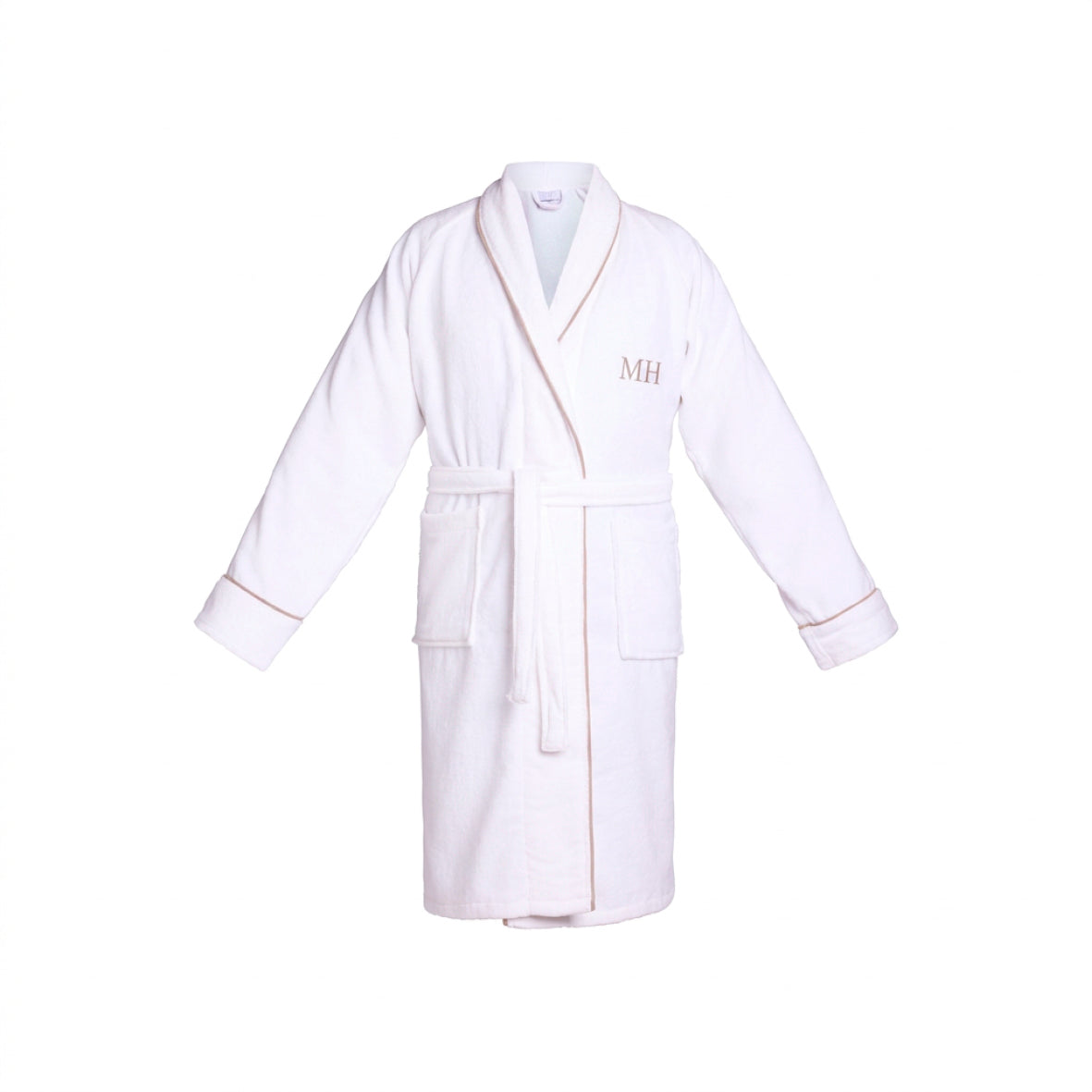 Bathrobe with shawl collar cotton velvet - Jan Taupe / White
