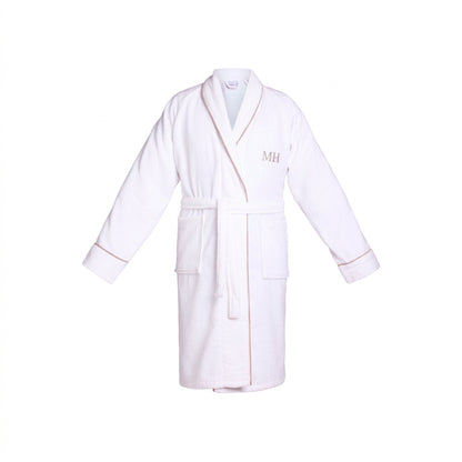 Bathrobe with shawl collar cotton velvet - Jan Taupe / White