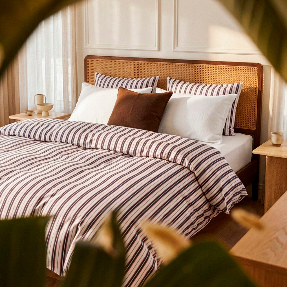 Duvet cover + pillowcase cotton satin - Rivage écarlate White / Blue
