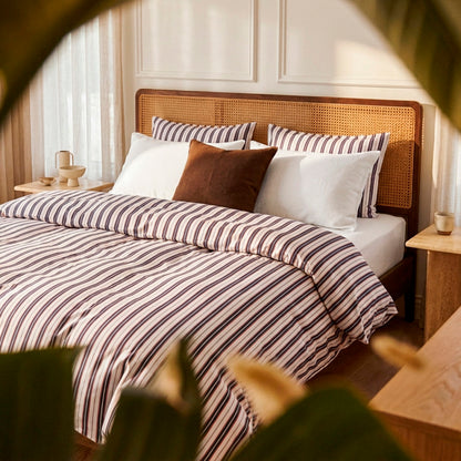 Duvet cover + pillowcase cotton satin - Rivage écarlate White / Blue