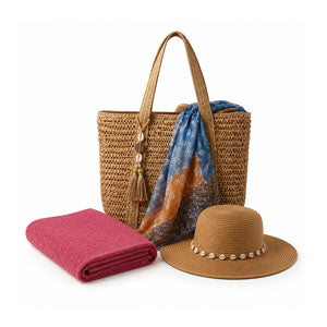 Set maxi bath towel + beach bag + beach hat + sarong Sérénité