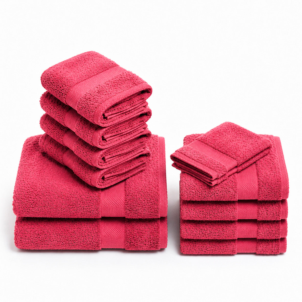 Complete bath linen set combed cotton - Sérénité - 12 pieces Fuchsia