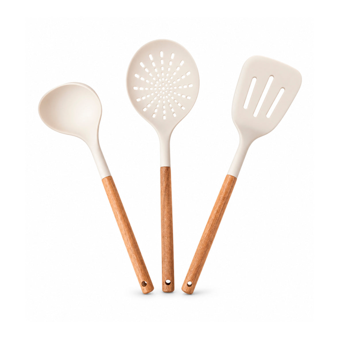 3-piece acacia wood kitchen utensil set - White
