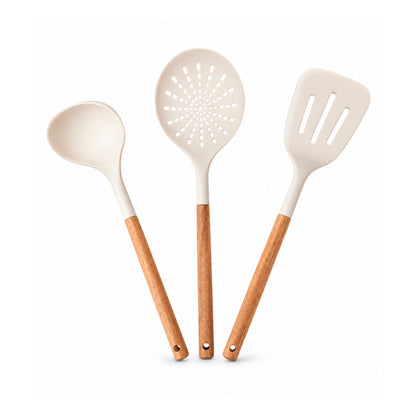 3-piece acacia wood kitchen utensil set - White