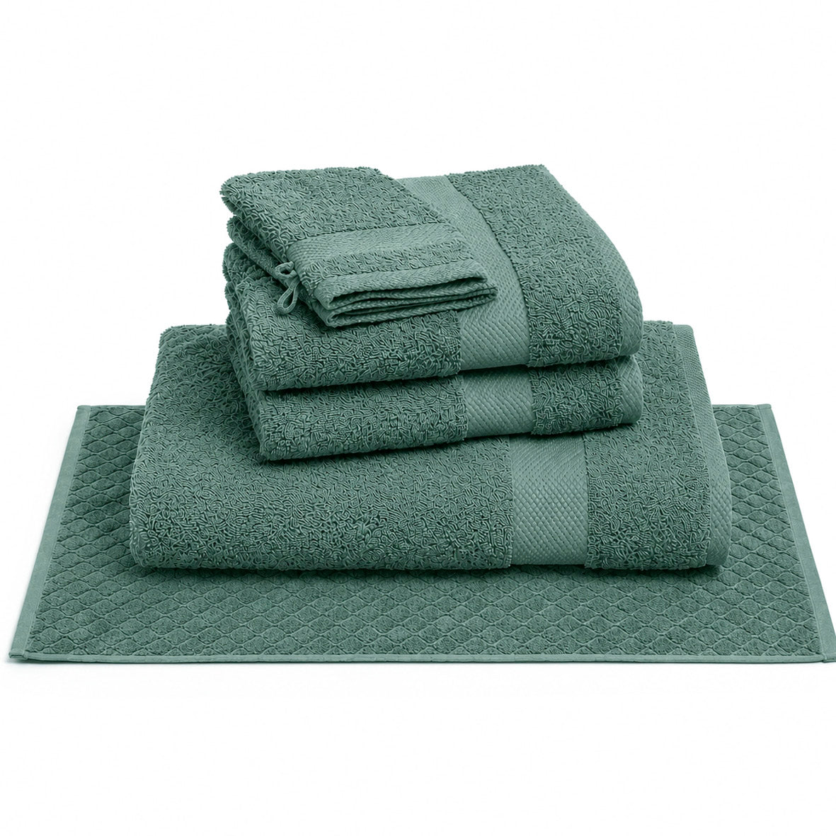 Complete bath linen set combed cotton - Sérénité - 6 pieces Bottle green