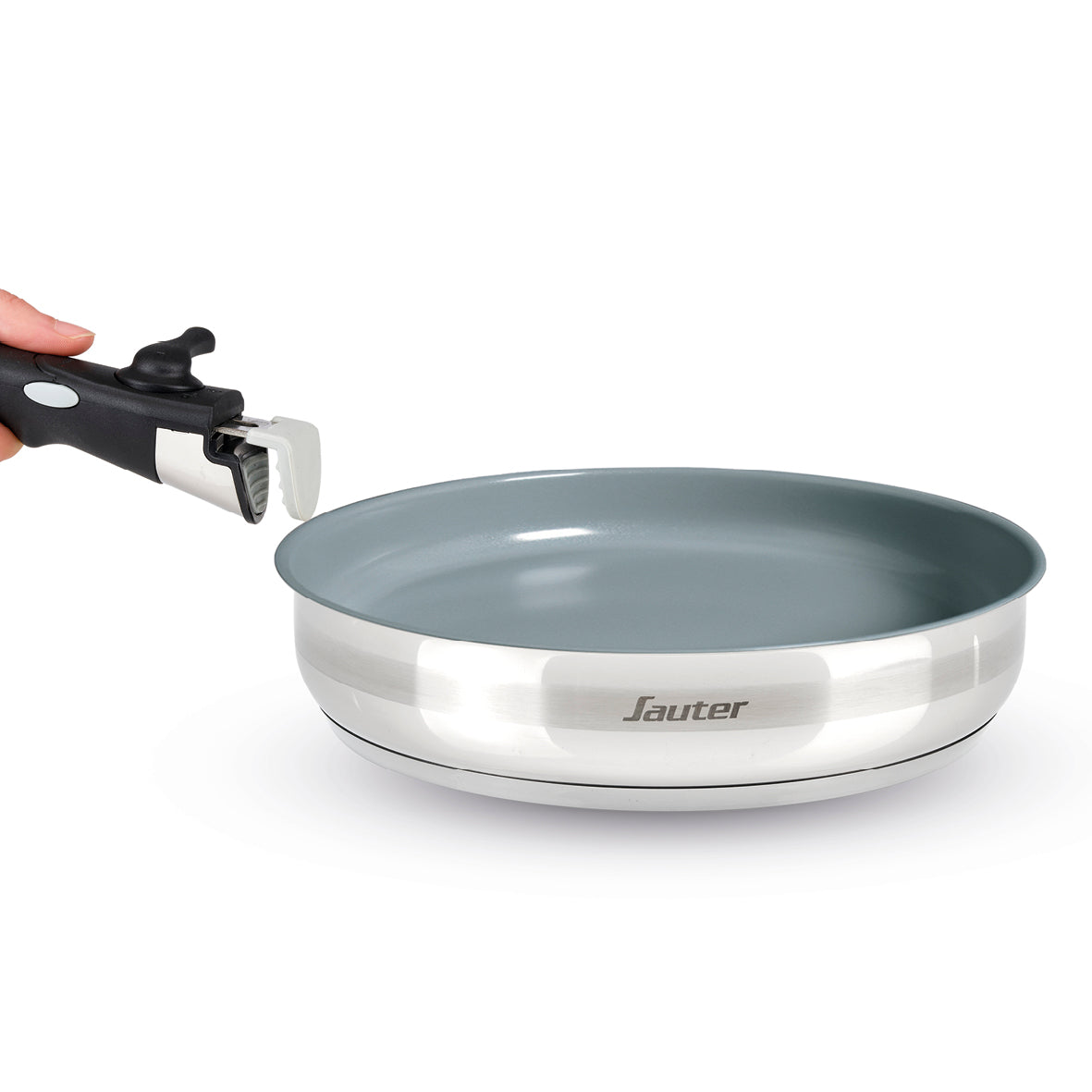 Non-stick stackable ceramic cookware set with removable handle 10 pieces - Silver