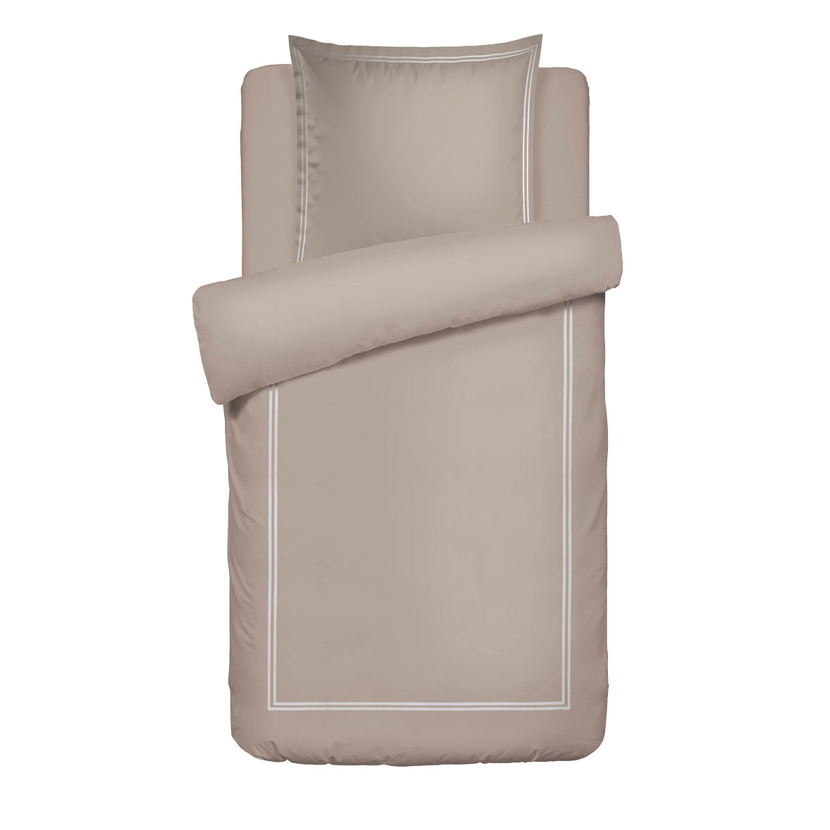 Duvet cover and pillowcase(s) set - 100% cotton sateen TC200 - Nîmes - white / taupe