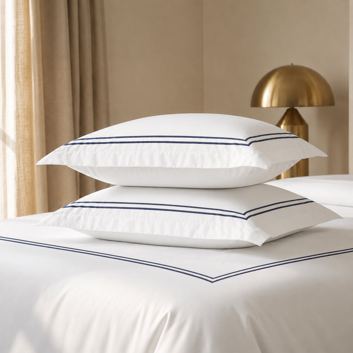 2 pillowcases - 100% cotton sateen TC200 - Nîmes - dark blue / white