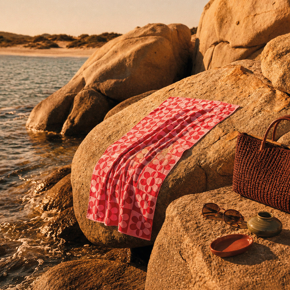 Beach towel cotton velvet - Sacha Pink / Burgundy - 90 x 180 cm