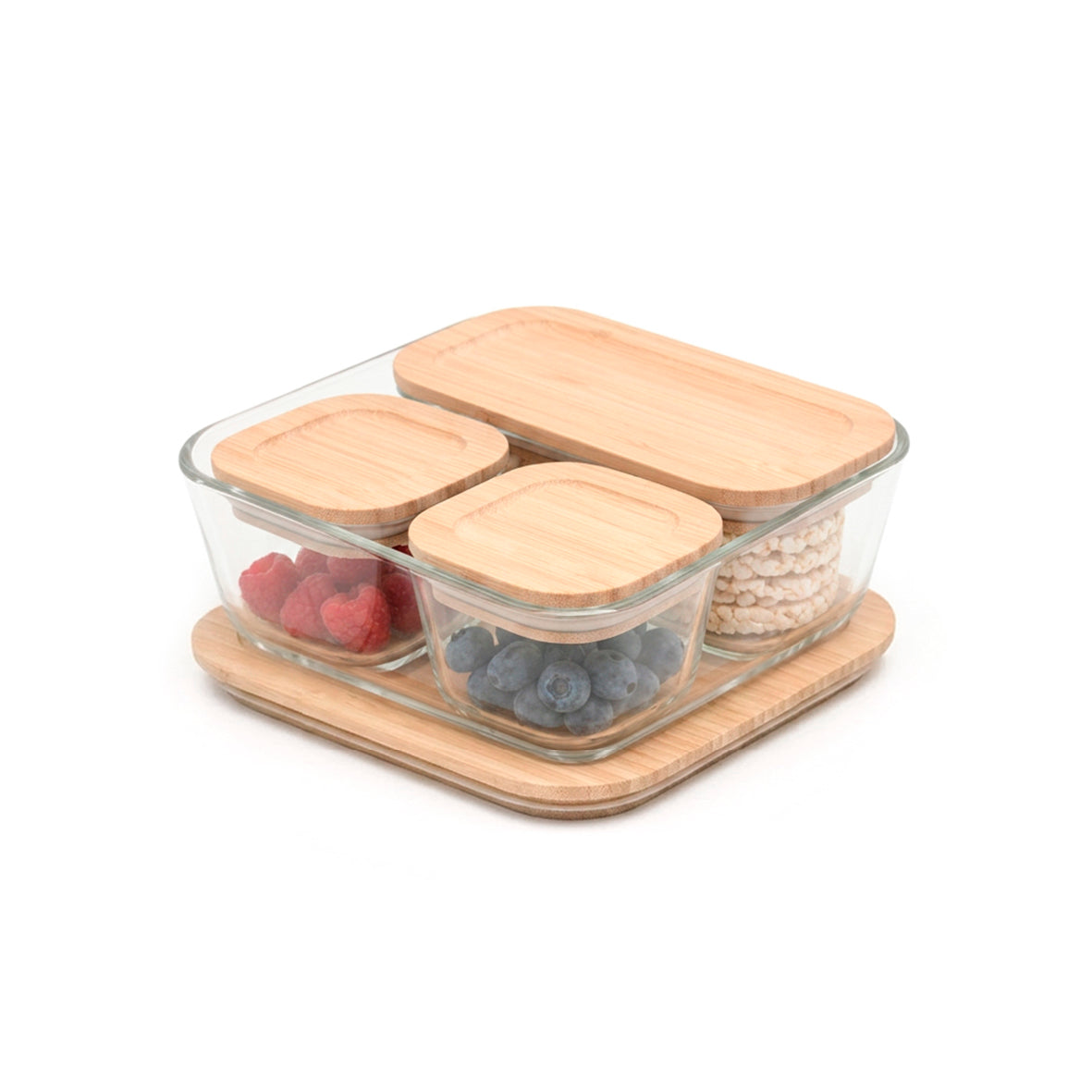 Set of 4 containers in high borosilicate glass with lid - transparent
