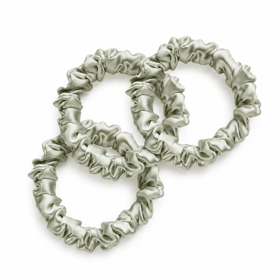 Set of 3 skinny scrunchies silk - Néora Sage green - D 6 cm