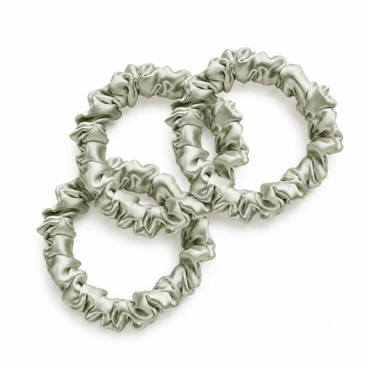 Set of 3 skinny scrunchies silk - Néora Sage green - D 6 cm