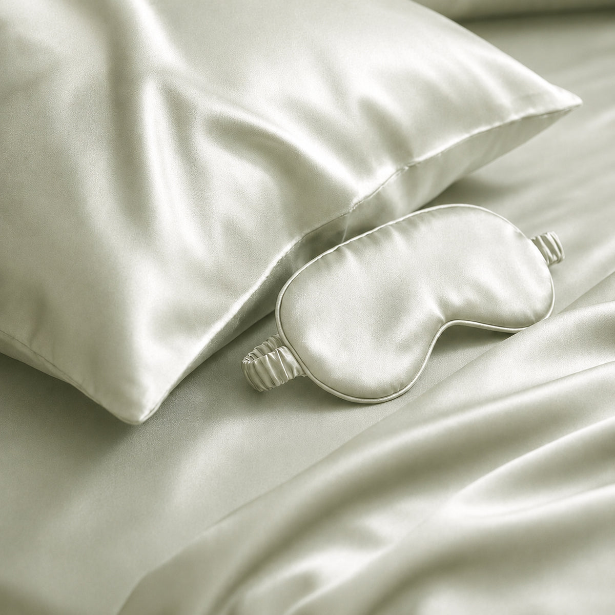 2-piece set with eyemask - 100% mulberry silk 19 momme - Brume de soie - sage green