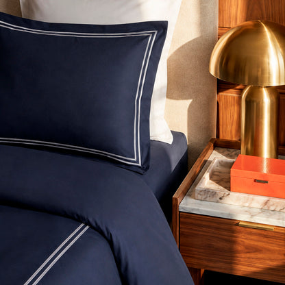 2 pillowcases - 100% cotton sateen TC200 - Nîmes - white / dark blue