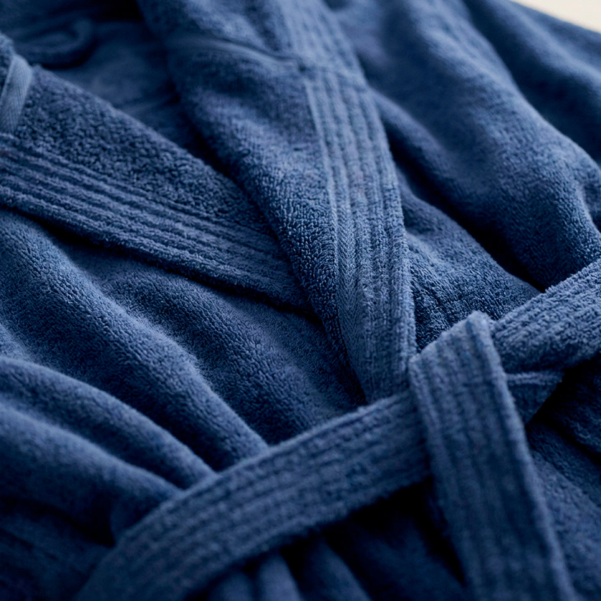Hooded bathrobe cotton velvet - Nuit Indienne Navy blue