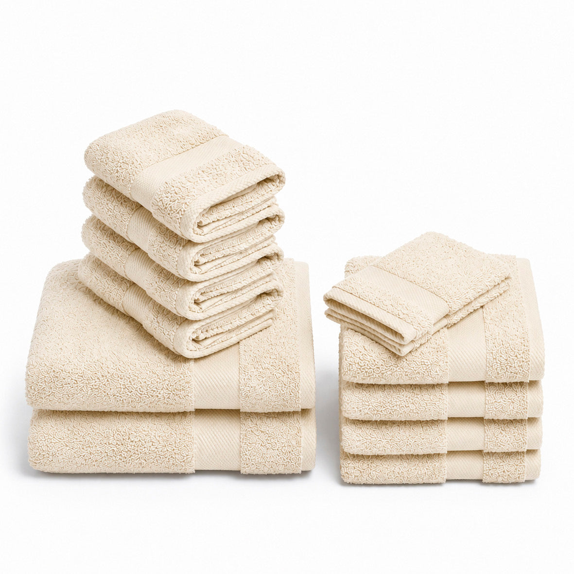 Complete bath linen set combed cotton - Sérénité - 12 pieces Ivory