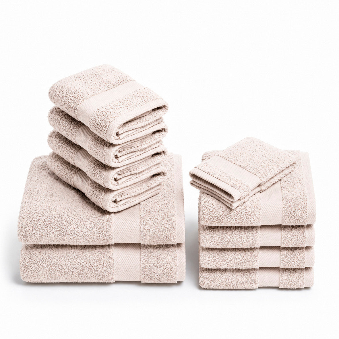 Complete bath linen set combed cotton - Sérénité - 12 pieces Sand