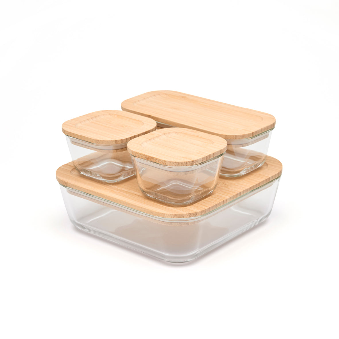 Set of 4 containers in high borosilicate glass with lid - transparent